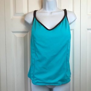 Tankini Swimsuit Top Aqua & Brown Padded Shelf Bra